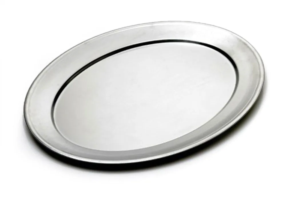 Stål fad, oval ca 57×42 cm